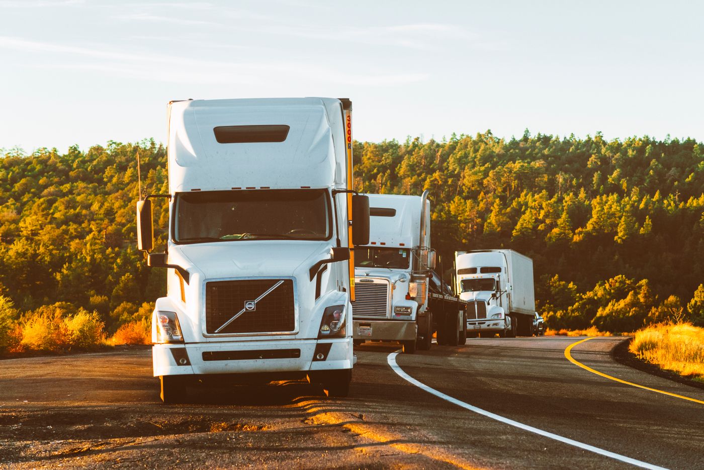 Refrigerated logistics trucks on route